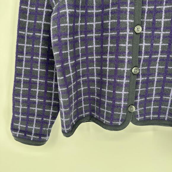 Field Manor Sweater Womens Large Purple Gray Plaid Merino Wool Button Cardigan - Picture 3 of 9
